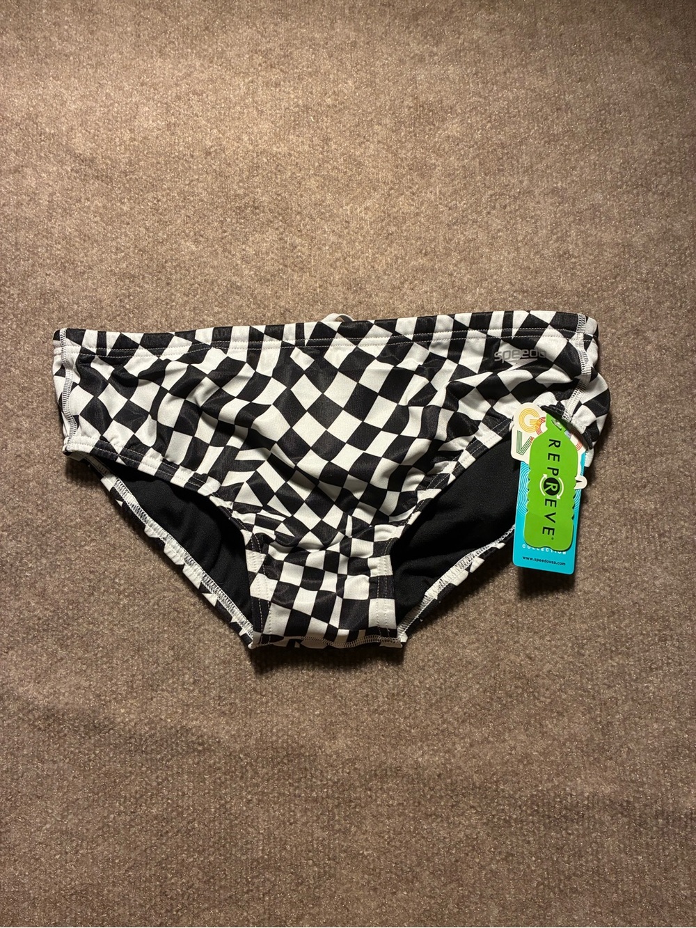 Speedo Black & White Checkerboard Swim Brief - Picture 3 of 8